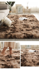 Detail of plush dark coffee shag rug with thick fluffy texture for a cozy nordic bedroom