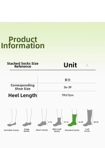 Size chart for women silk socks showing styles from invisible to calf high length