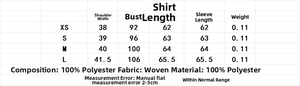 Detailed size guide table for women's French style blouse with ruffled collar and measurements