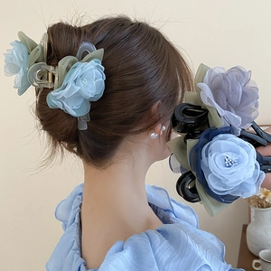 Pince À Cheveux Fleur Élégante Grande Dentelle Organza Pétales Acrylique Künstliche Perle Fantaisie Accessoire De Coiffure Femmes