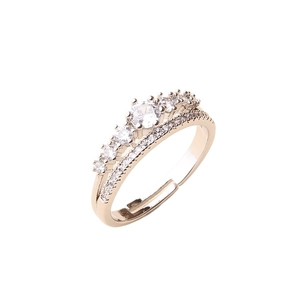Adjustable gold double-layer ring with sparkling cubic zirconia pavé setting