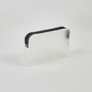Translucent frosted waterproof makeup bag with black zipper in a 3D rectangular shape