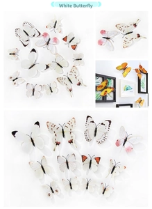 Detailed view of white 3D PVC butterfly wall stickers with various realistic patterns