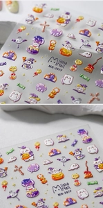 3D embossed Halloween nail stickers featuring wizard cats, pumpkins, and ghosts