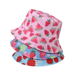 Summer Sun Protection Printed Bucket Hat Polyester Outdoor Beach Travel Fruit Floral Star Pattern Unisex
