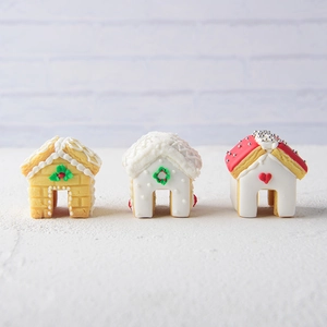 Set di 3 tagliabiscotti mini casetta di pan di zenzero con glassa festiva e decori