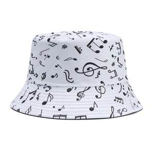 Reversible Bucket Hat Music Note Print Cotton Polyester Foldable Sun Protection Fashion Fisherman Cap For Unisex