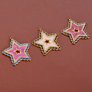 Star-shaped stainless steel charms with enamel and zircons for DIY jewelry making