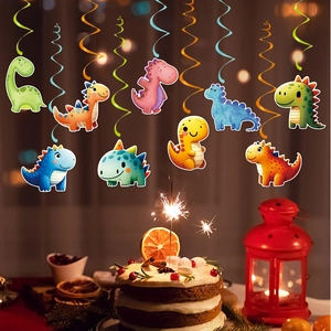 Colorful cartoon dinosaur hanging swirl decorations for children's birthday party themes
