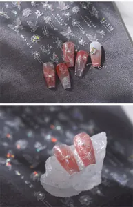 Macro view of 3D butterfly and floral nail stickers TL-194 with pearl details