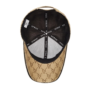 Khaki monogram baseball cap with breathable mesh lining and adjustable metal buckle strap
