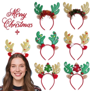 Christmas Reindeer Antlers Headband Sequin Antler Hair Hoop With Pompoms Snowflake Pattern For Kids Adult Xmas Party Cosplay Accessories