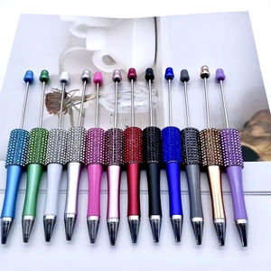 Creative DIY beaded ballpoint pens with rhinestone grip and colorful metal barrels