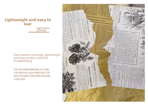 Detail of vintage scrapbooking paper with botanical illustrations and torn edges