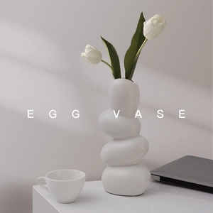 Nordic Minimalist Pebble Stacked Ceramic Vase Matte Egg Shaped Abstract Art Flower Pot Desktop Decor
