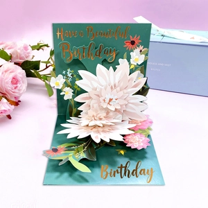 3D pop-up birthday card with a pink flower bouquet and gold Have a Beautiful Birthday text