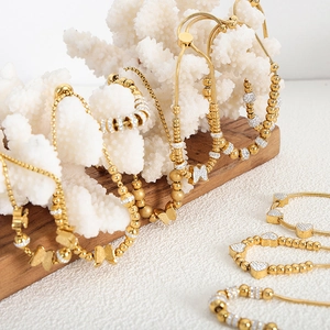 Gold-plated stainless steel beaded bracelets with butterfly and heart charms set