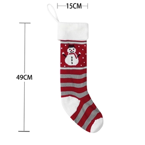 Knitted Christmas stocking with red and white stripes and snowman pattern, 49cm length