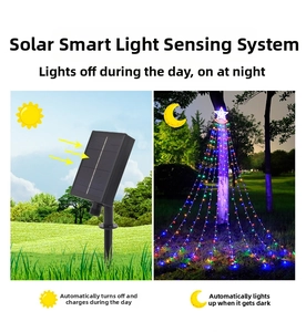 Solar star waterfall lights with day-to-night auto charging and sensor function