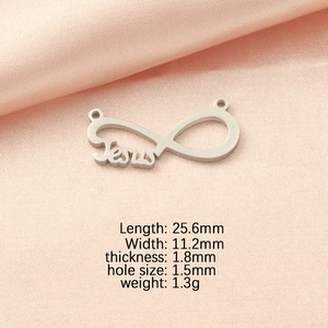 Detailed view of infinity Jesus connector pendant with precise size measurements