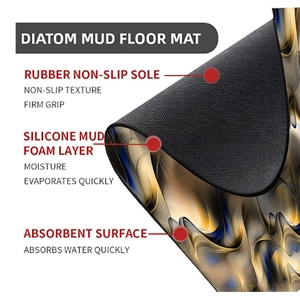 Three-layer diatomaceous earth bath mat with abstract fluid texture and non-slip rubber base