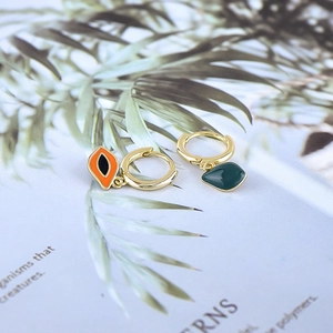Asymmetric S925 silver needle fruit earrings with kiwi and papaya enamel pendants