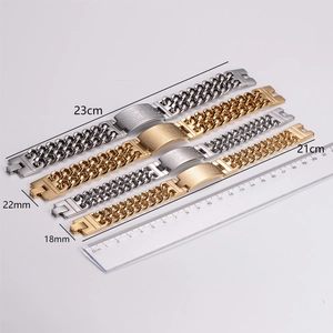 Mens vintage stainless steel double row Cuban link bracelets in gold and silver finish