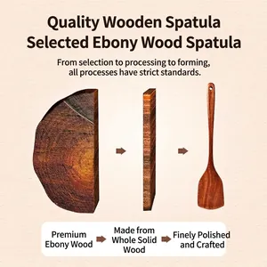Long handle ebony wood spatula for non-stick pans crafted from natural solid timber