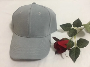 Classic gray six-panel baseball cap with curved brim on white fabric with rose
