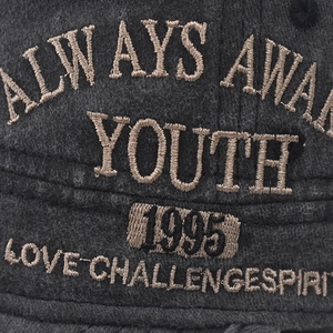 Vintage washed baseball cap with Youth embroidery and 1995 letter details in dark grey