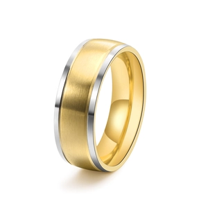 Herrenring aus Titanstahl mit matt gebürsteter goldener Mitte und silbernen Kanten