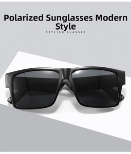 Close-up of 8245P polarized sunglasses arm showing UV400 G logo and wood grain texture