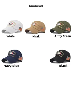 Five assorted cotton baseball caps with 3D eagle embroidery and US 2026 anniversary logo