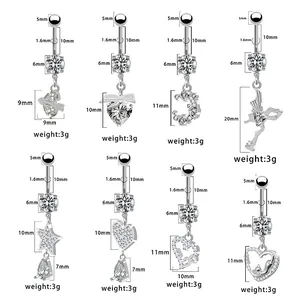 Spécifications détaillées des tailles pour piercings de nombril en acier inoxydable et zircon