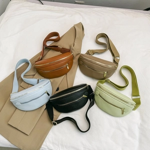 Litchi pattern leather crossbody chest bags in five colors on a neutral background