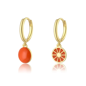 S925 sterling silver hoop earrings with gold citrus and orange fruit dangle charms