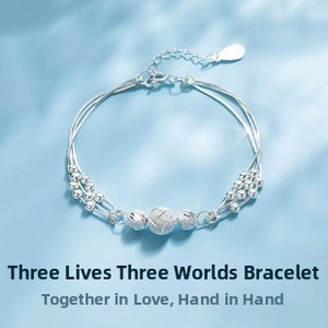 Detailed macro of a 925 sterling silver triple-layer bead bracelet with textured center