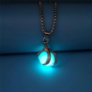 Vintage luminous dragon claw necklace with glowing blue orb pendant for men