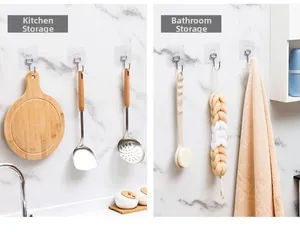 Strong adhesive wall hooks for kitchen utensils and bathroom towels on marble wall