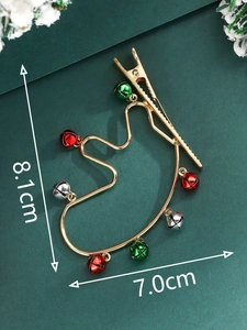 Detailed size view of reindeer antler hair clip with colorful bells at 8.1cm by 7.0cm