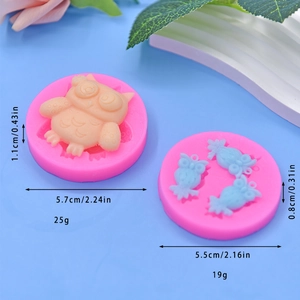 Pink owl silicone mold set for DIY cake mousse chocolate making with size details