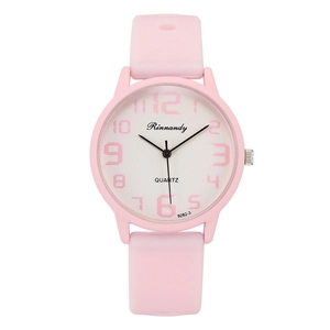 Pink silicone sports quartz watch with minimalist digital dial for women