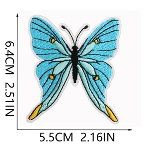 Blue and cyan butterfly embroidery patch for clothing with 6.4x5.5cm size dimensions