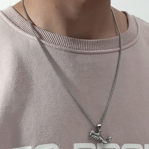 Silver football shoe and soccer ball pendant necklace for men in hip hop style