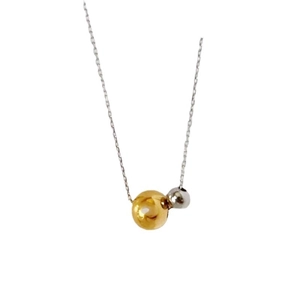Minimalist titanium steel necklace with gold and silver dual round bead pendants