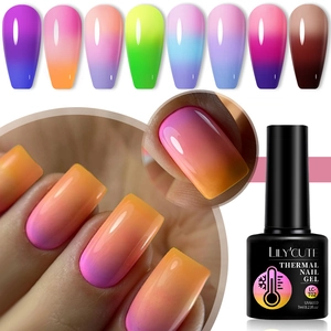Thermal glitter gel polish showing temperature color changing effect with UV LED cure