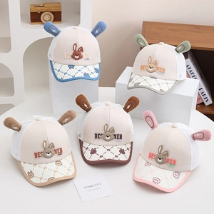 Kids breathable mesh baseball caps with cute bunny ears in five assorted colors