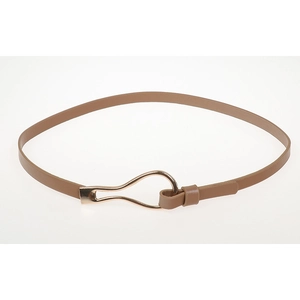 Minimalist brown leather hat band featuring a unique gold metal buckle on white background