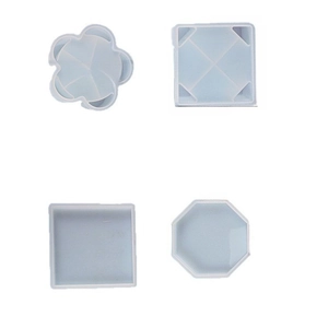 Set of four translucent silicone molds for DIY resin coasters in floral and geometric shapes