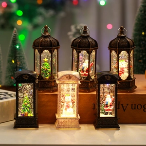 Christmas Snow Globe Lantern Led Night Light Swirling Glitter Water Filled Santa Snowman Desktop Decor Retro Holiday Gift